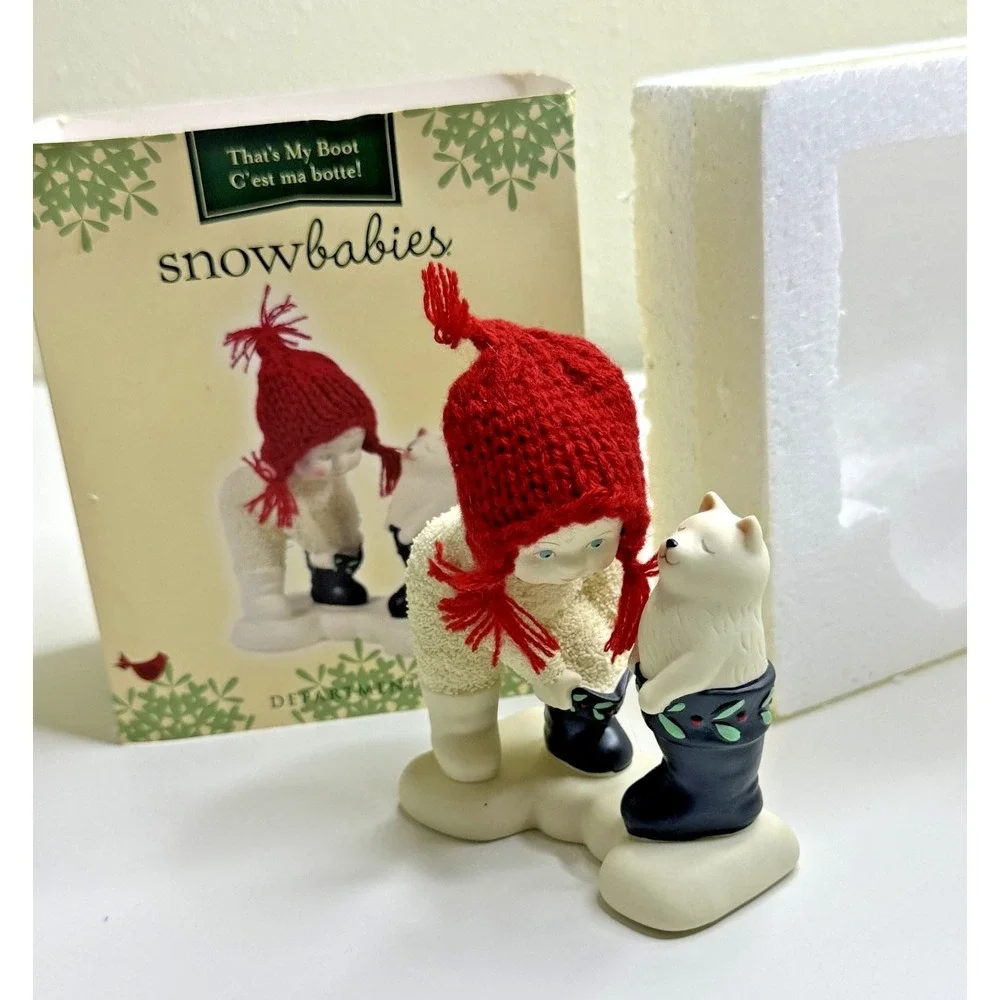 Dept 56 Snow Babies That's My Boot Cat Red White Ceramic Figure New open Box